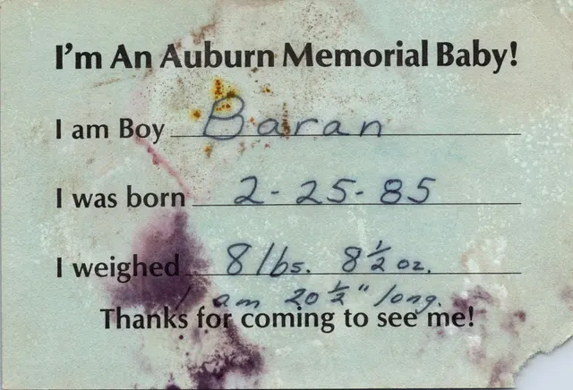 “I’m An Auburn Memorial Baby!” card