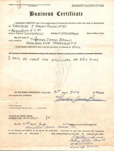 Business certificate, Onondaga County