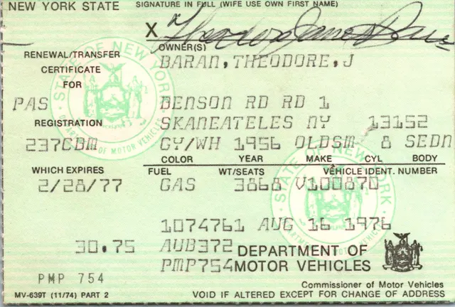 New York State registration, 1976