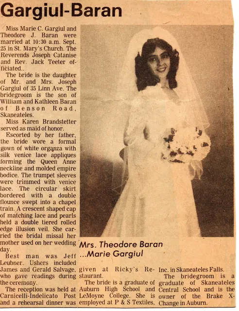 Wedding announcement, “Gargiul-Baran”